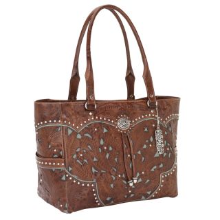 American West Lady Lace Tooled Leather Carry On Tote Bag Purse