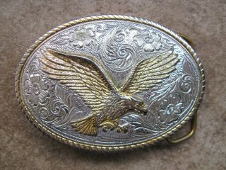   Eagle Silver and Gold Colored Metal Belt Buckle Aminco