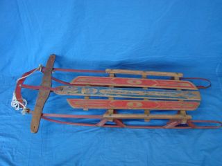 Vintage Royal Racer Winter Snow Sled Metal Runners w Wood Stearable 