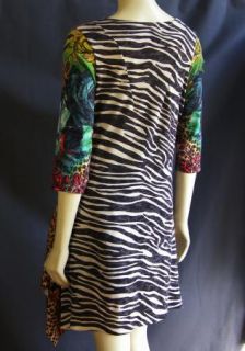Amma Made in La Lagenlook Zebra Crazy Floral Print Tunic Top XL Art to 