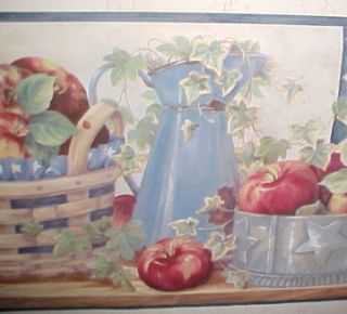Americana Apples China Tin Basket Ivy Wallpaper Border