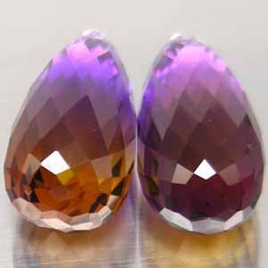 39 50 Ct AAA Pair Purple Golden Bolivia Ametrine Briolette Cut Drilled 
