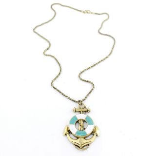 Vintage Beautiful Bright Gold Tone Anchor Pendant Necklace