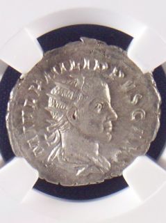 Ancient Roman coin of Phillip II Silver Double Denarius NGC Ch XF