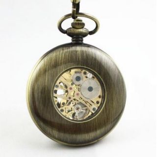   Hollow Out Red Wood Case Mechanical Pocket Watch Hand Winding