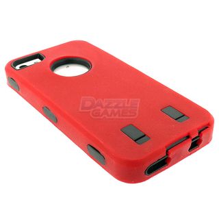 For iPhone 5 Combo Hard Hybrid Case Snap on Cover Red Black Silicone 