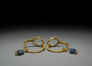 Ancient Roman Gold & Glass Bead Earrings Jewelry