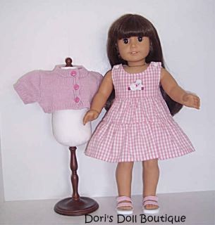 PINK SWEATER PLAID DRESS SET DOLL CLOTHES FITS AMERICAN GIRL