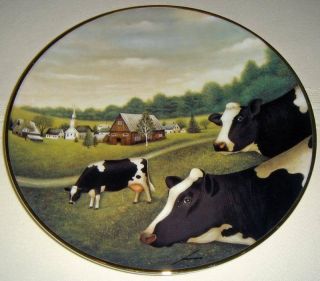 Lowell Herrero American Folk Art Grazing in The Grass Farm Cows Plate 
