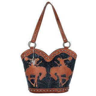 AMERICAN WEST LEATHER RODEO TOTE LADIES WITH COWBOY CUT OUT BAG Hand 