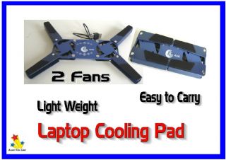 Lap Top Cooling Pad 2 Fan Portable x 1 Light Weight USB Powered Free 