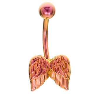 Pink Guardian Angel Wing Anodized Titanium Belly Button Ring