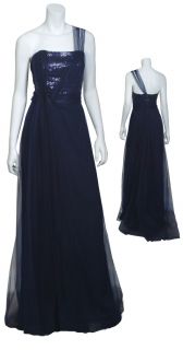 Angel Sanchez Dramatic Navy One Shoulder Sequins Tulle Gown Evening 