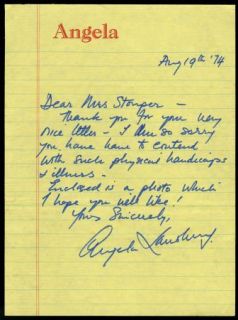 Angela Lansbury Vintage 1974 Original Signed Handwritten Letter ALS 