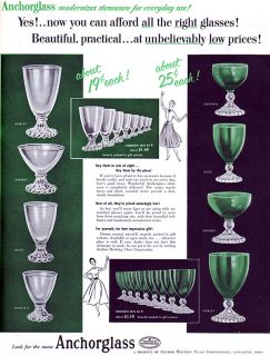 Anchorglass GOBLET Juice SHERBET Cocktail Glasses GREEN & CLEAR 1954 