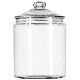 This large 2 gal clear glass jar includes a matching glass lid and is 