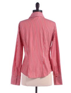 Ann Taylor Loft Striped Button Down Shirt Sz 4 Top Red Blouse