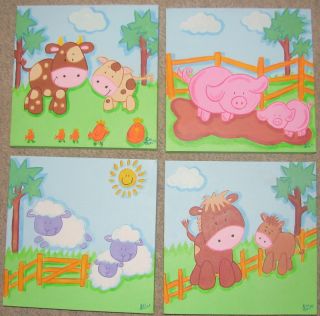 Farmyard Friends Sheep Cow Pig Horse Canvas Paintings