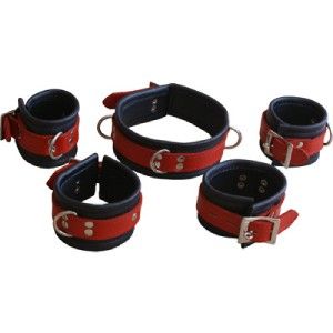 HMB 406C Leather Bands Wrist Ankle Cuffs Collar Set Costume Club Wear 