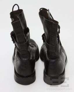 Ann DEMEULEMEESTER Black Leather Lace Up Buckle Strap Motorcycle Boots 