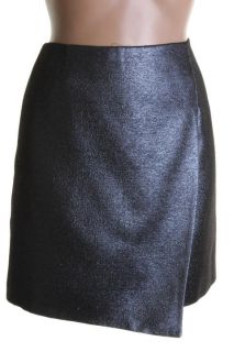 Anne Klein New Blue Metallic Above Knee Faux Wrap Skirt 10 BHFO