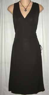 Ann Taylor Loft Black Cross Bust Wrap Style Side Tie Jersey Dress 12 L 