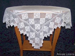 Victorian White Antique Linen Deep Crochet Lace Tablecloth