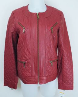 Anne Klein New York Red Quilted Leather Jacket S