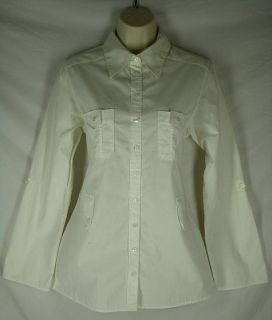 Size 2 M Anne Fontaine Off White Button Up Cotton Shirt Top Blouse 