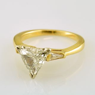 Diamond 3 Stone Anniversary Ring 1.30 Ct Trillion & Baguette Cut 14K 