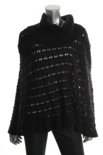 Anne Klein Tribeca Black Crocheted Cowl Neck Poncho Sweater L BHFO 