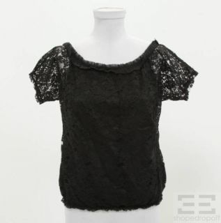 Anna Molinari Black Lace Ruffle Trim Short Sleeve Blouse Size IT42 