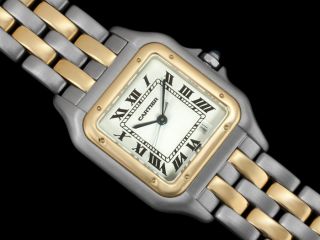 CARTIER PANTHERE MENS MIDSIZE WATCH, DATE   18K GOLD & STAINLESS STEEL 