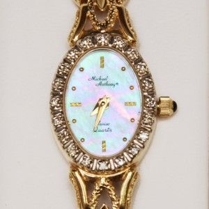 Vintage Michael Anthony Mother of Pearl Diamond Ladies 14k Gold Watch 