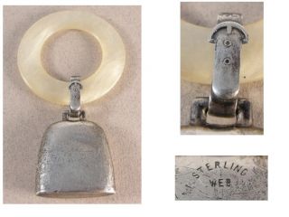 Sterling Silver Vintage COW BELL Baby Rattle   Teether. c1920