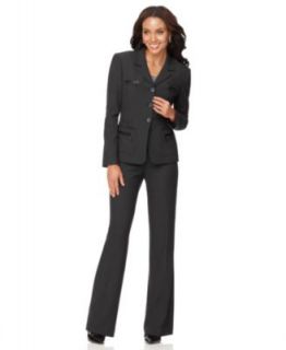 Anne Klein New Carnelian Black Pattern 3 Button Jacket Pant Suit 8 