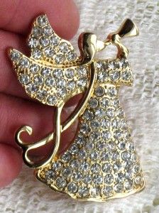   STYLE MONET RHINESTONE CHRISTMAS EASTER ANYTIME ANGEL BROOCH PIN