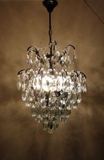 Antique Spider Style Brass Crystals Beautiful Chandelier from 1950S 