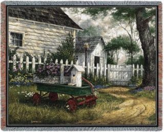 THROW BLANKET Antique Wagon Woven Tapestry Afghan Country Scene NEW