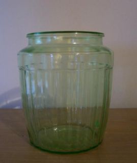 Vintage Green Depression Glass Hoosier Cookie Jar Ribbed Cannister 