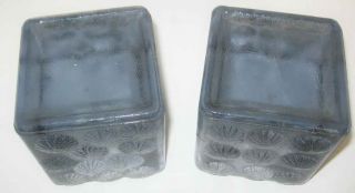 Vintage Blenko Solid Clear Glass Ice Block Bookends Button Shell 
