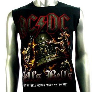 Sz L AC DC Angus Young Sleeveless T Shirt Tank Top Biker Heavy Metal 