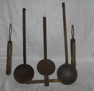 Antique Primitive TOOLS ladles skimmer HAND FORGED blacksmith smelting 