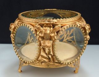 Vintage Globe 24K Gold Plated Ormolu Jewelry Box Casket