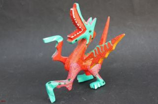 Mexican Handpainted Dragon Animal Figure Sculpture Woodcarving Folk 