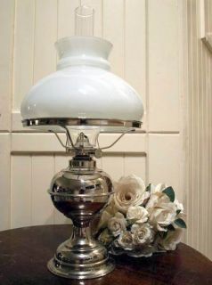 RAYO STYLE ANTIQUE REPRO NICKEL KEROSENE OIL LAMP GREAT DECOR
