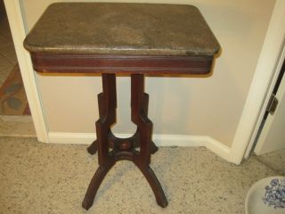 Antique Victorian Walnut End Table with Marble Top Eastlake