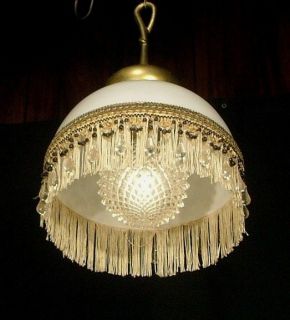 Antique Vintage Milk Glass Dome Chandelier w Crystal Globe and Ornate 