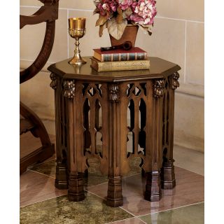 Antique Replica Gothic Octagonal Hand Carved Side Table