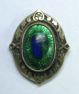 12 04 G) Antique Edwardian Foil Backed Peacock Glass Stick Pin